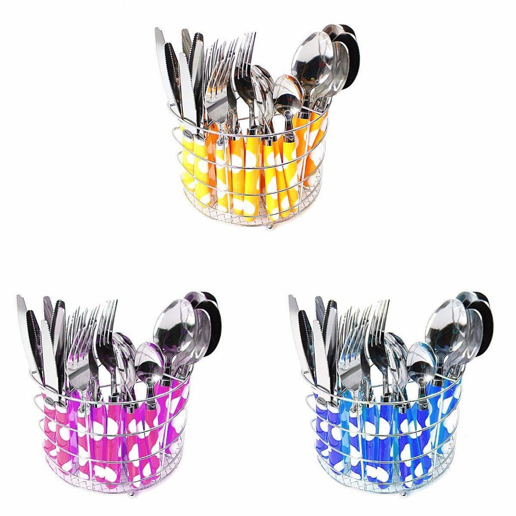 Stainless Steel Cutlery Set with Metal Holder Rack Set of 24 Assorted Colours 4185