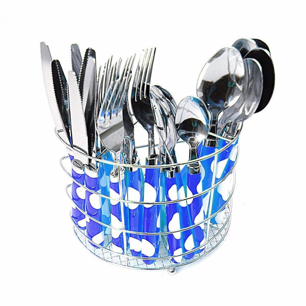 Stainless Steel Cutlery Set with Metal Holder Rack Set of 24 Assorted Colours 4185