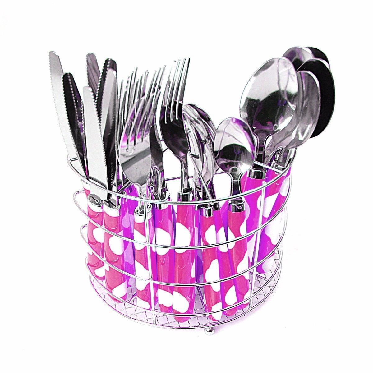 Stainless Steel Cutlery Set with Metal Holder Rack Set of 24 Assorted Colours 4185