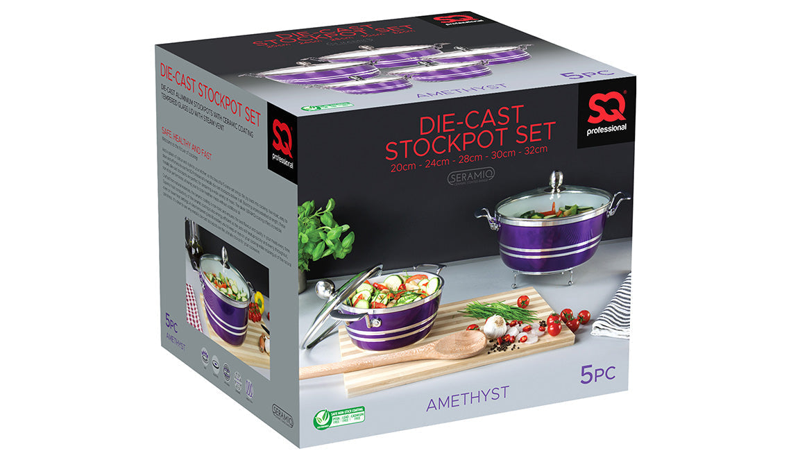 SQ Professional Metallic Die Cast Stockpot Set of 5 Ruby 4202