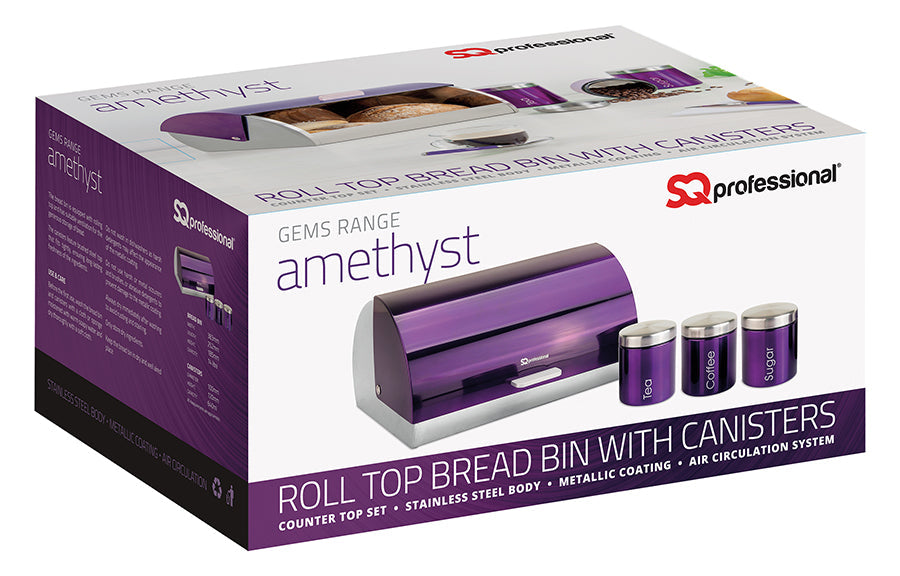 SQ Professional Gems Metal Bread Bin with 3 Canisters Amethyst 2582