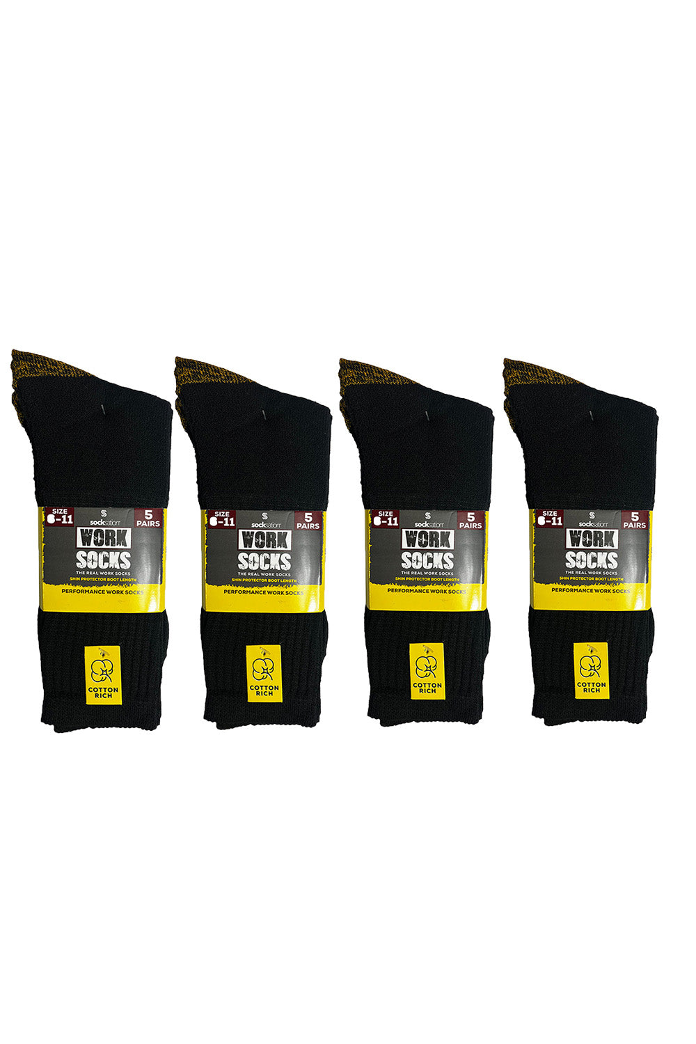 5 Pair Boot Length Work Socks (Yellow Heel