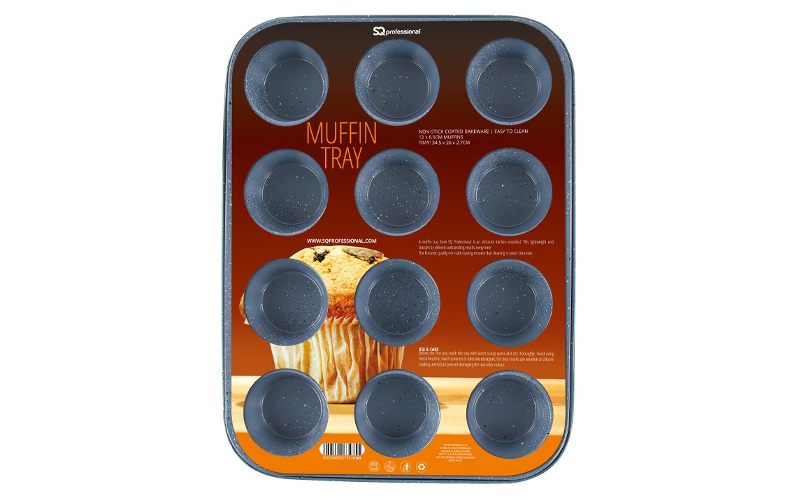 Metal Muffin Cupcake Baking Tray 12 Cups 34 x 26 x 3 cm Speckled Grey 8185