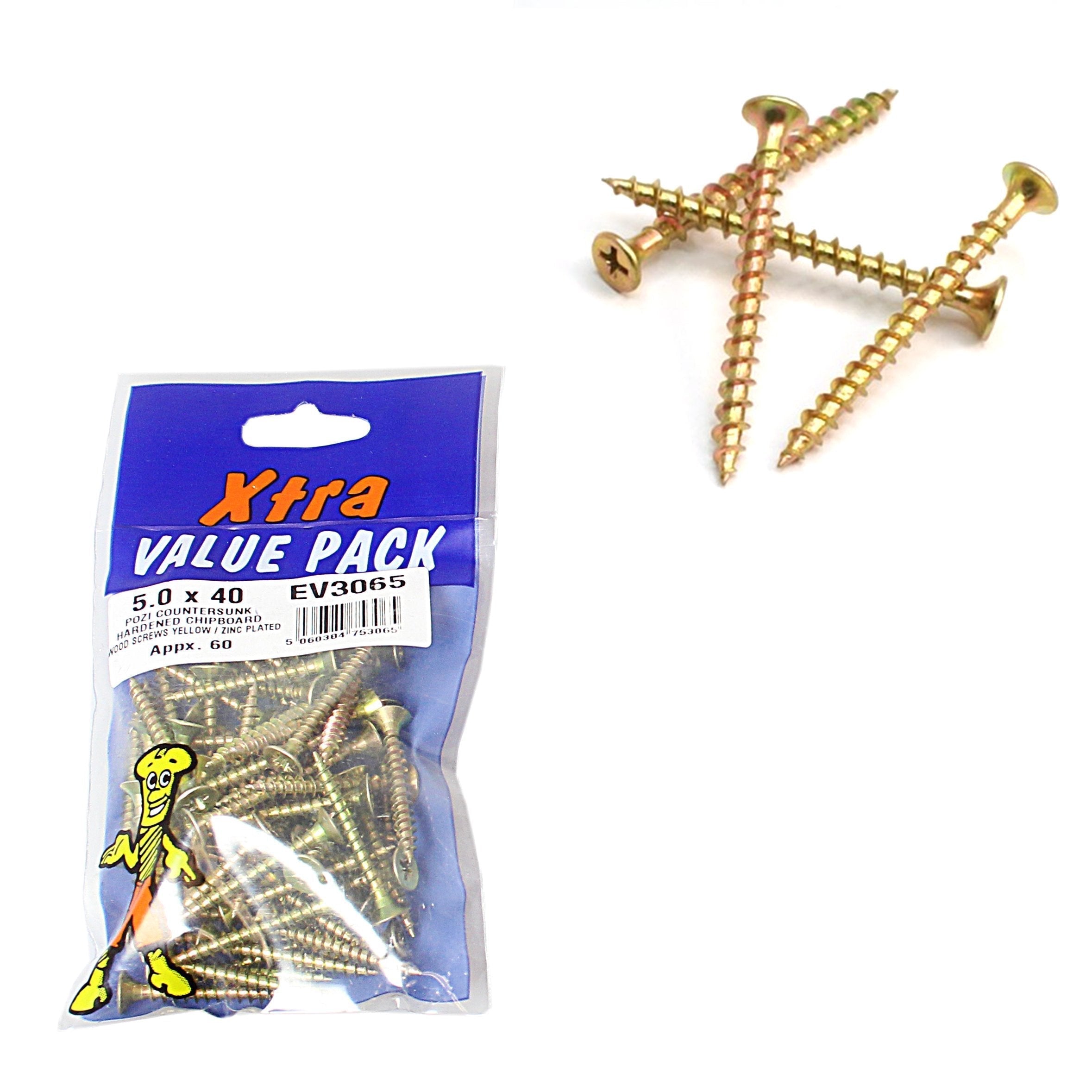 5.0 x 40 Pozi c/sk Chipboard Screws Diy Xtra Value 3065