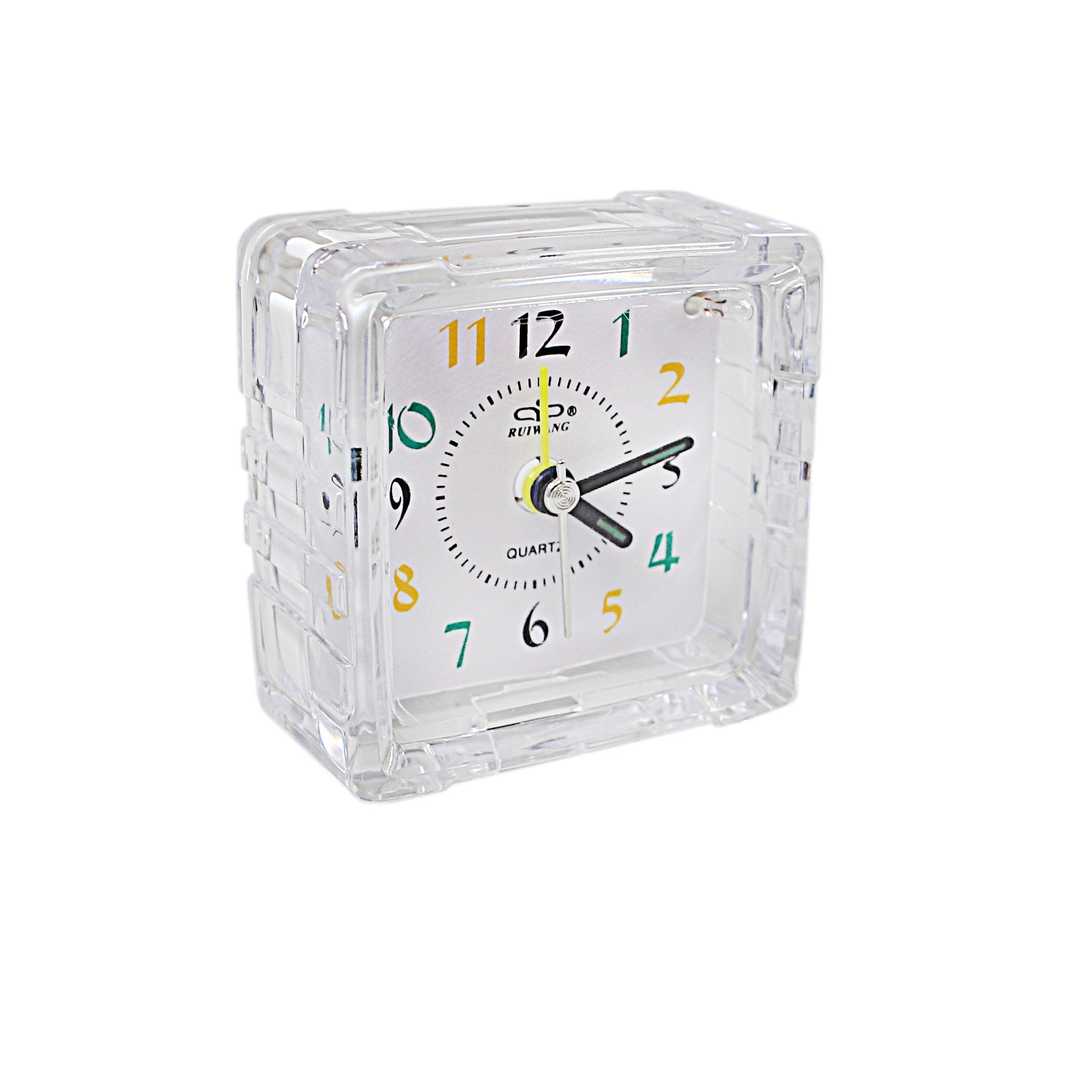 Small Mini Travel Office Square Quartz Bedside Desk Travelling Alarm Clock 6.5 x 7 x 3.5cm 3075