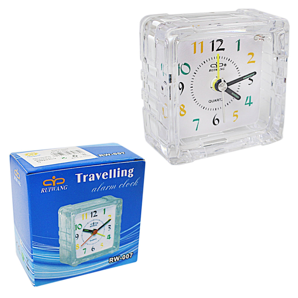 Small Mini Travel Office Square Quartz Bedside Desk Travelling Alarm Clock 6.5 x 7 x 3.5cm 3075