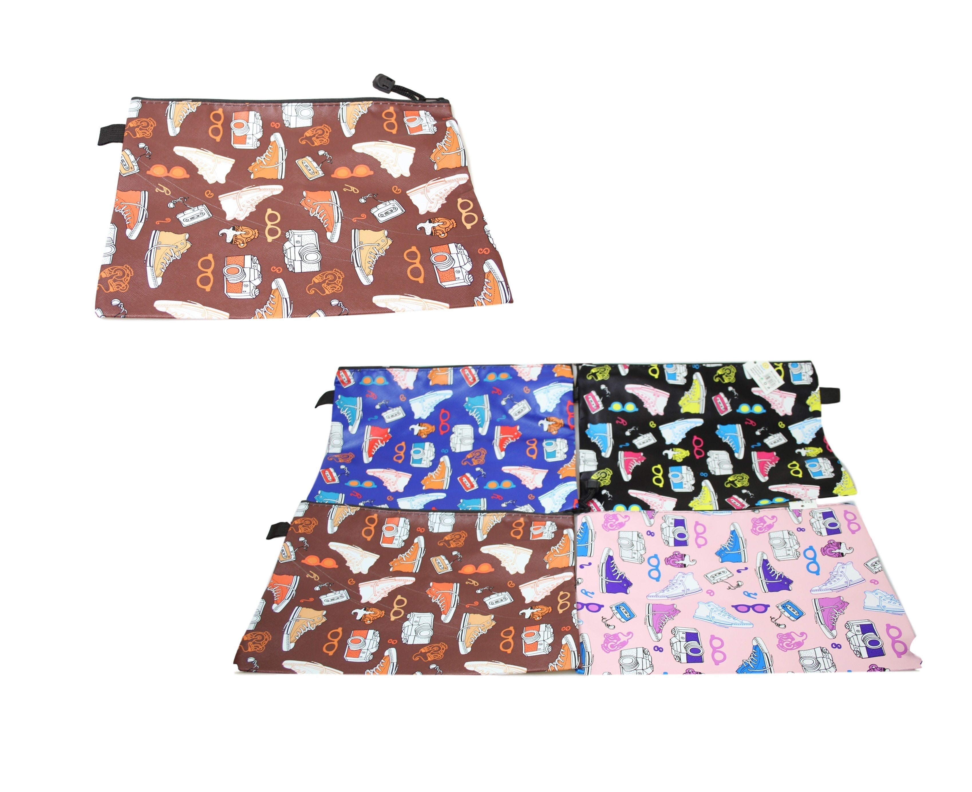 Fake Leather Pencil Case Shoe Print 34 x 25 cm Assorted Colours 5390