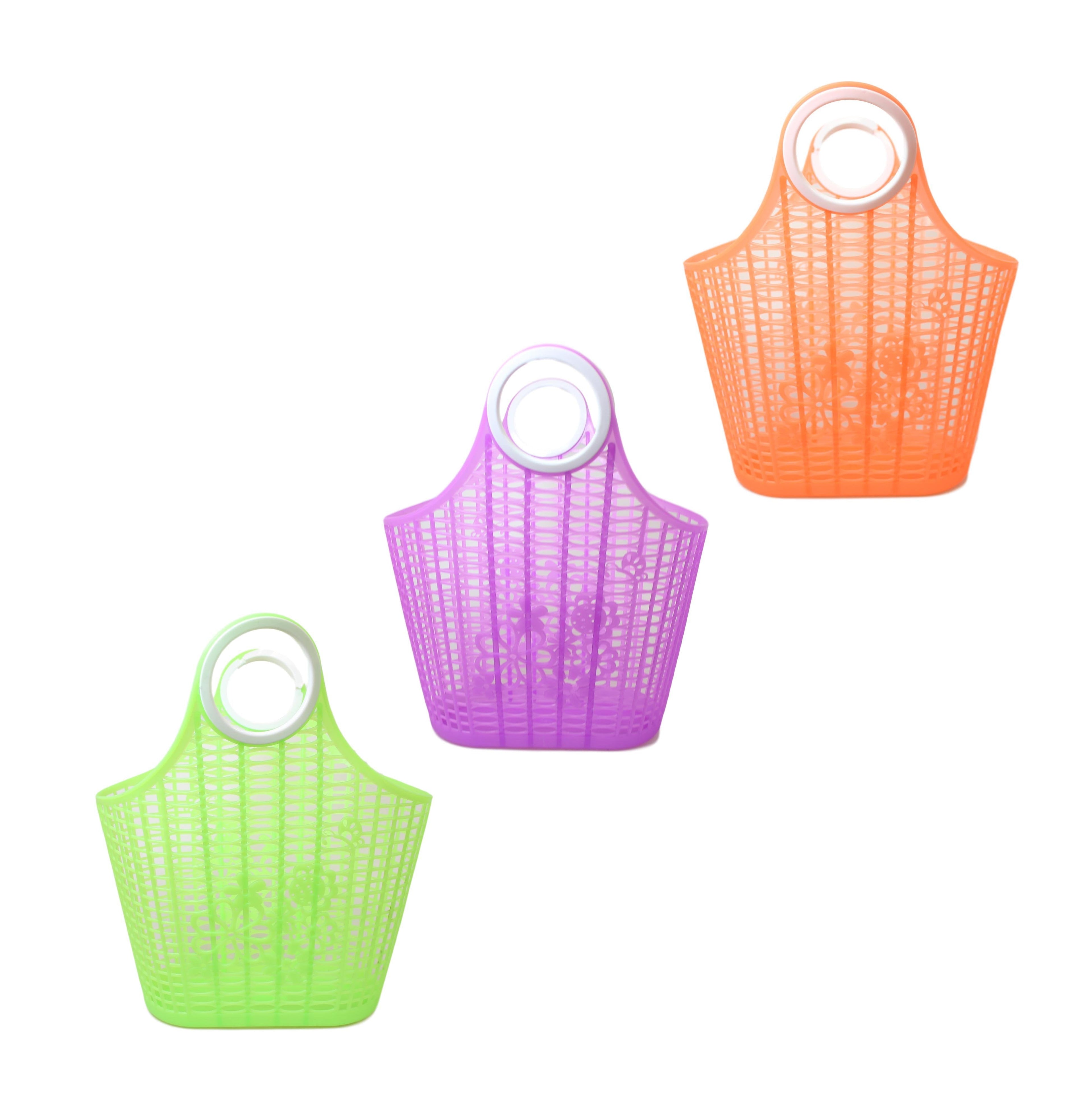 Plastic Floral Style Shopping Basket Type Bag  33 x 30cm Assorted Colours 5695