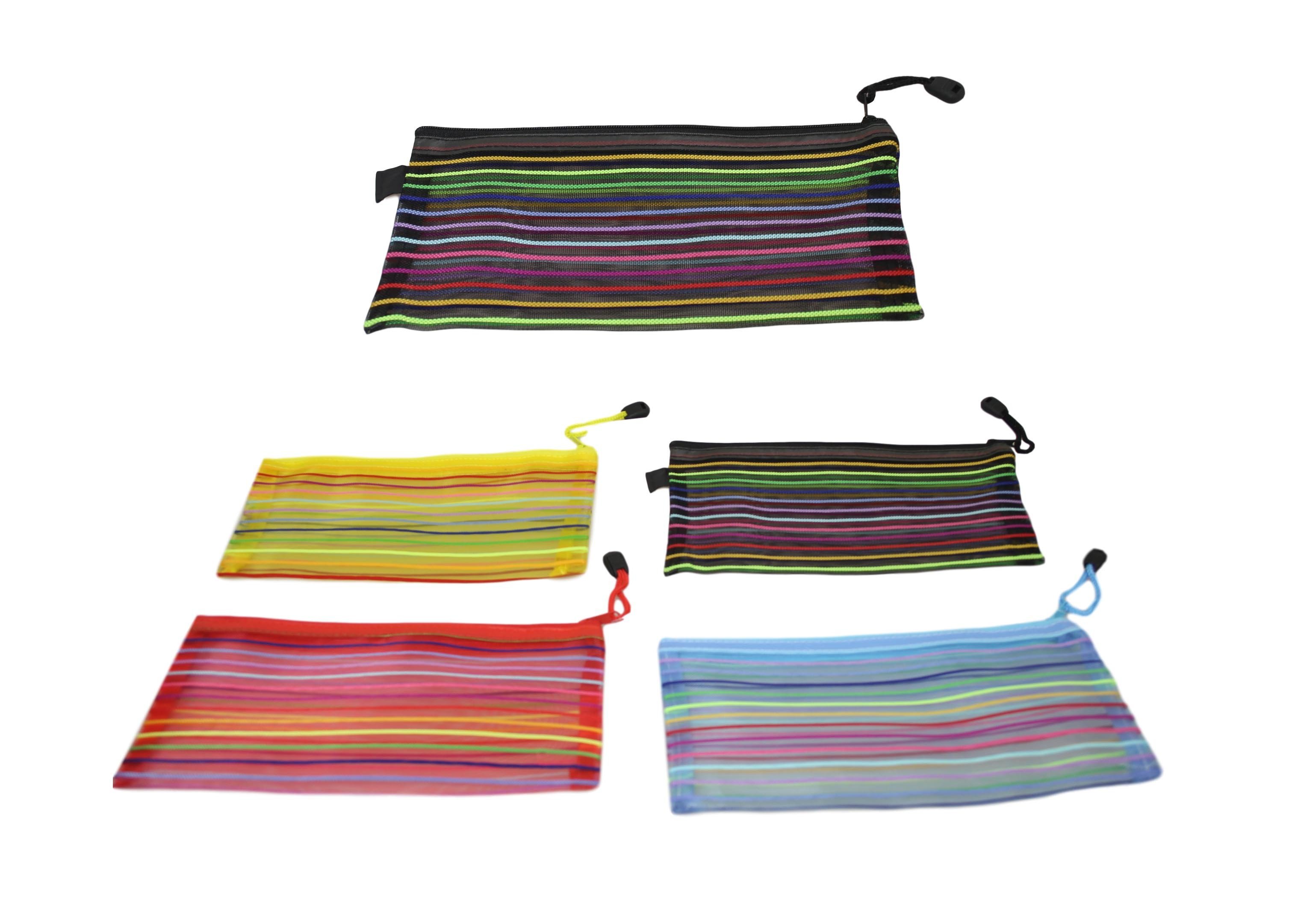 Striped Pencil Toiletry Bag with Zipper 23 x 12 cm Assorted Colours 5723