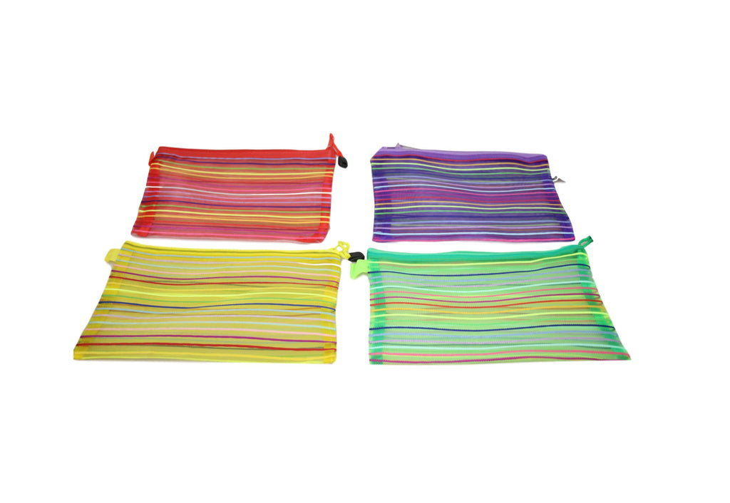 Striped Pencil Toiletry Bag with Zipper 30 x 24 cm Assorted Colours 5726