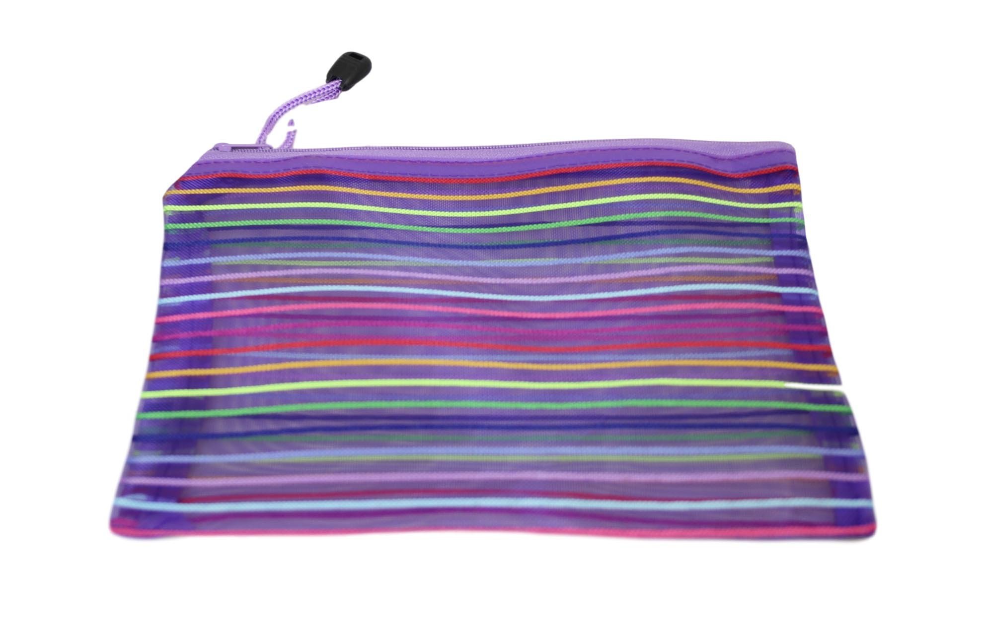 Striped Pencil Toiletry Bag with Zipper 30 x 24 cm Assorted Colours 5726