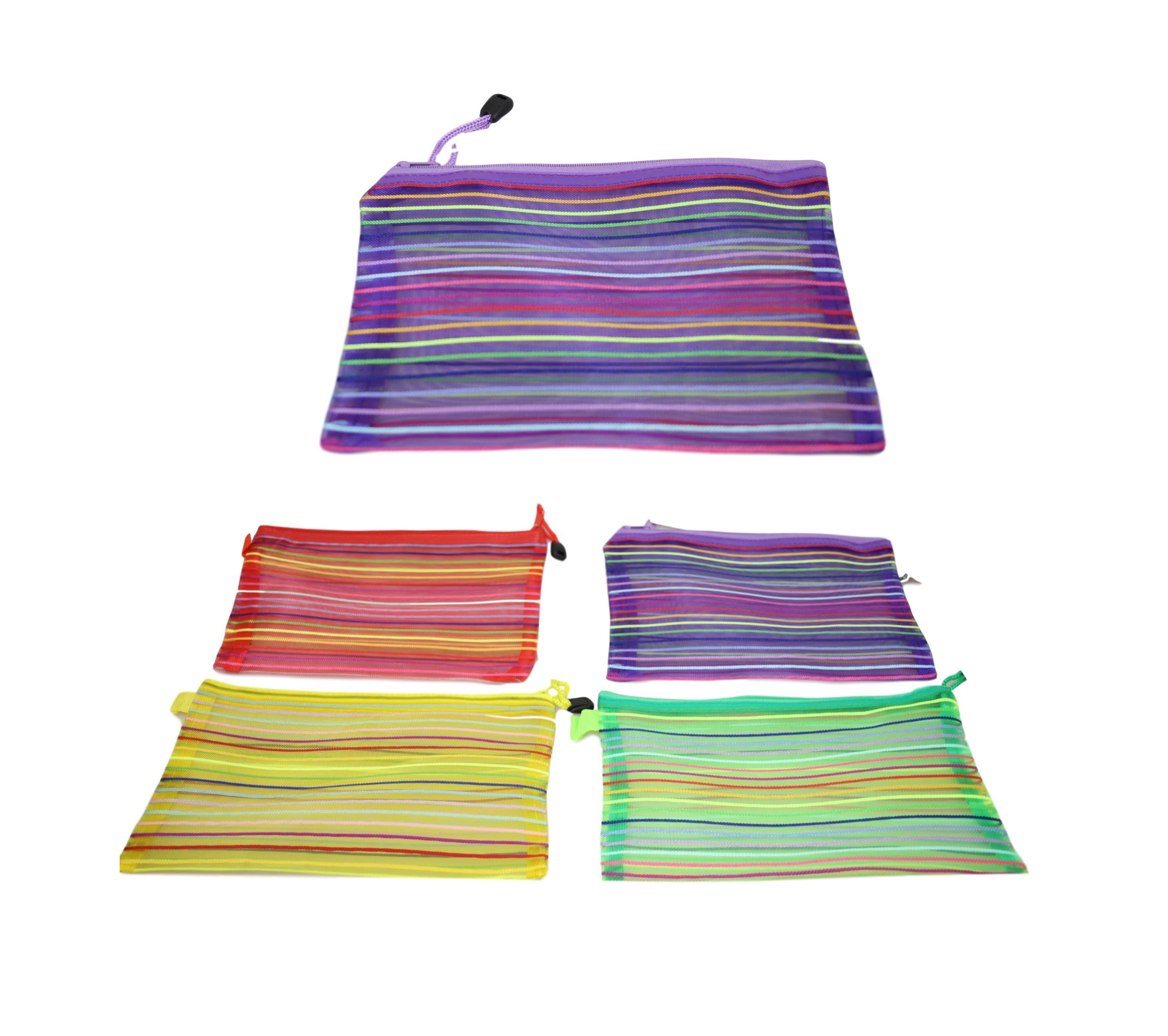 Striped Pencil Toiletry Bag with Zipper 30 x 24 cm Assorted Colours 5726
