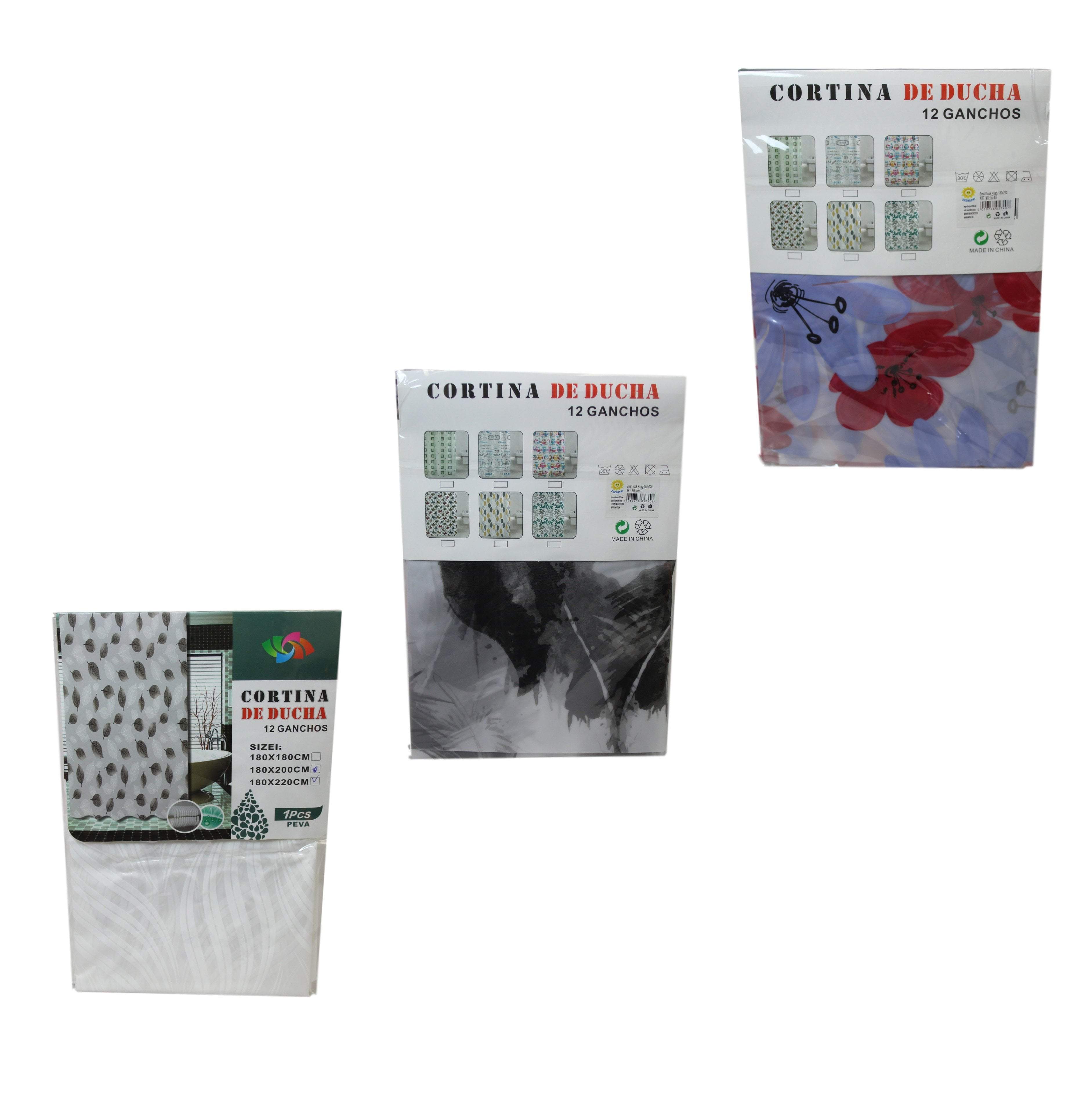 Bathroom PEVA Shower Curtain  180 x 200cm Assorted Designs 5740