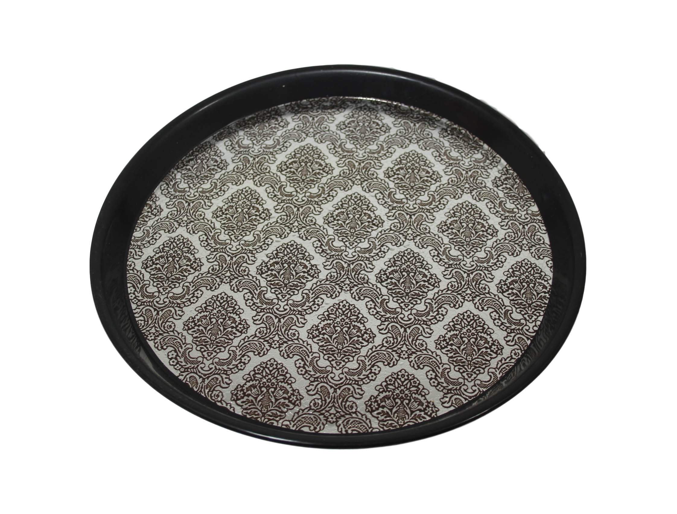 Round Plastic Drinks Bar Serving Tray with Printed Design 32 cm Assorted Colours 6049