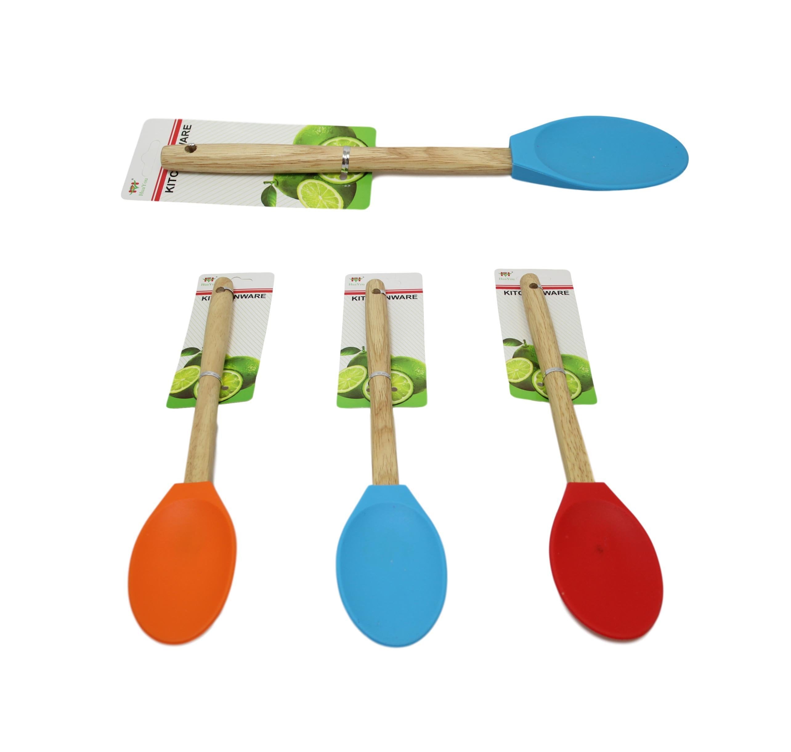 Kitchen Silicone Spoon Wooden Handle 32 cm Assorted Colours D6065