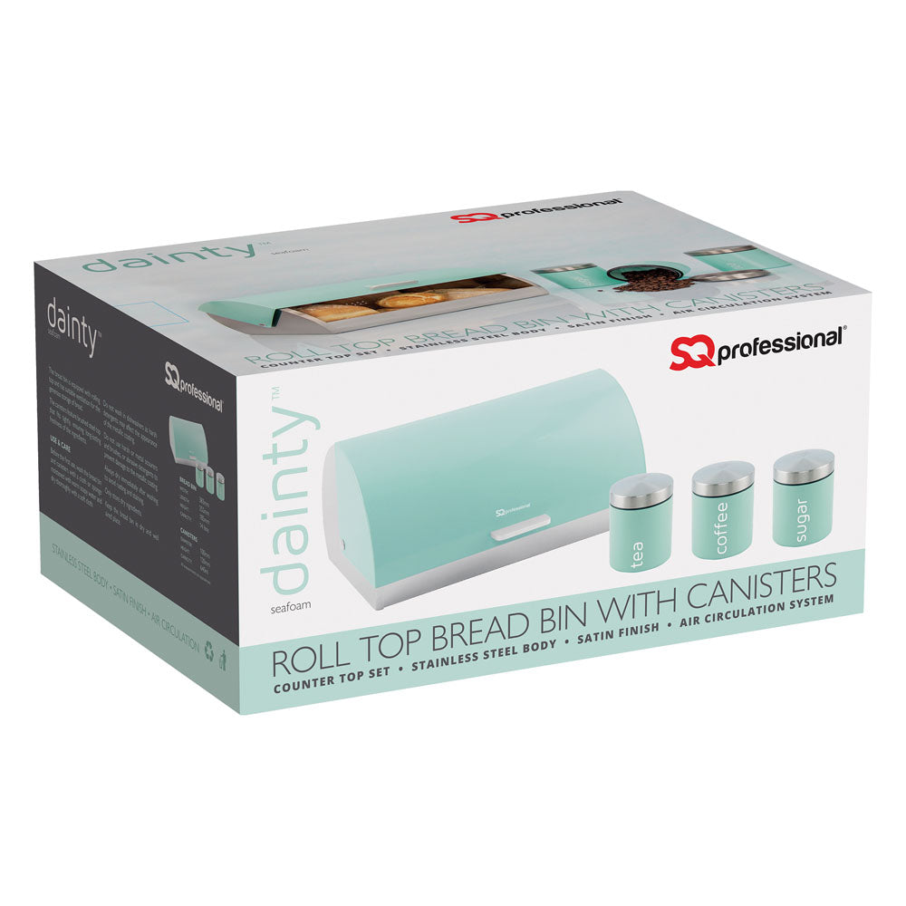 SQ Professional Dainty Metal Bread Bin with 3 Canisters Seafoam 2702 / 6733