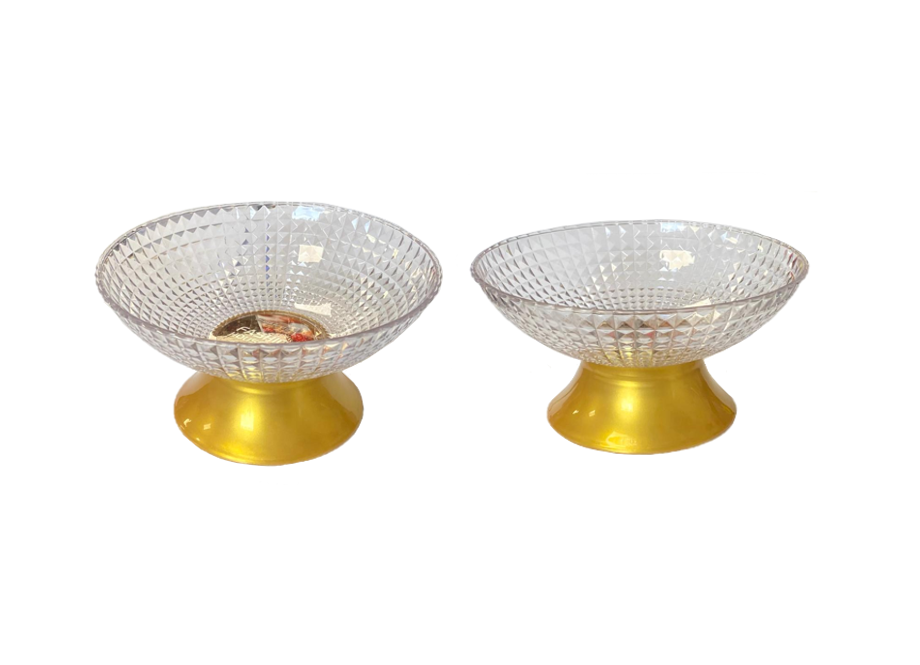 Clear Plastic Fruit Bowl with Stand Diamond Cushion Pattern 27 x 10 cm 6845