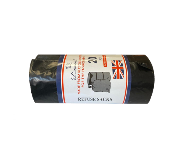Black Refuse Sacks Bin Bags 725 x 850mm Roll of 20 6954
