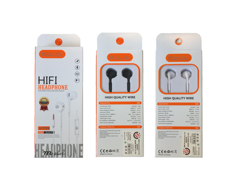 Rongshi Wired Headphones / Earphones LY1752 1.25m Assorted Colours 6965