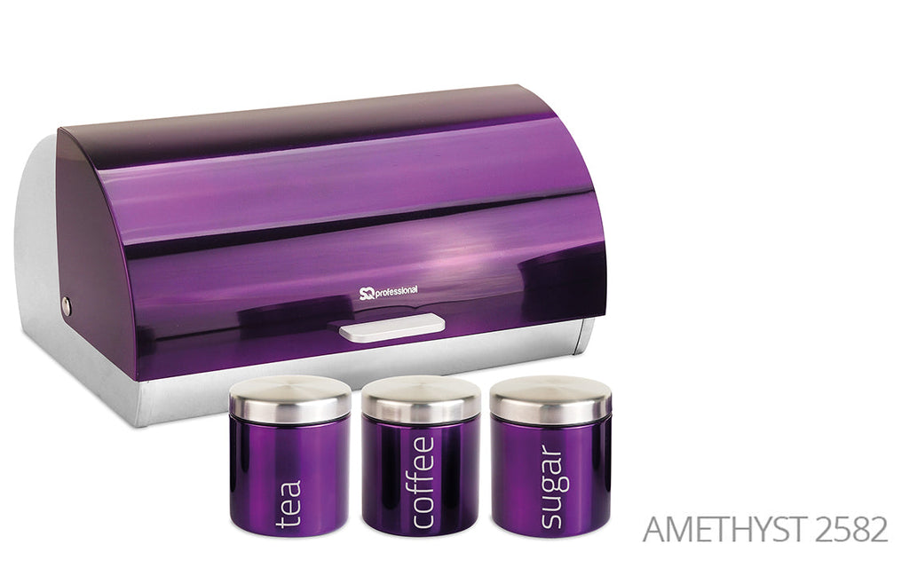 SQ Professional Gems Metal Bread Bin with 3 Canisters Assorted Colours 9895