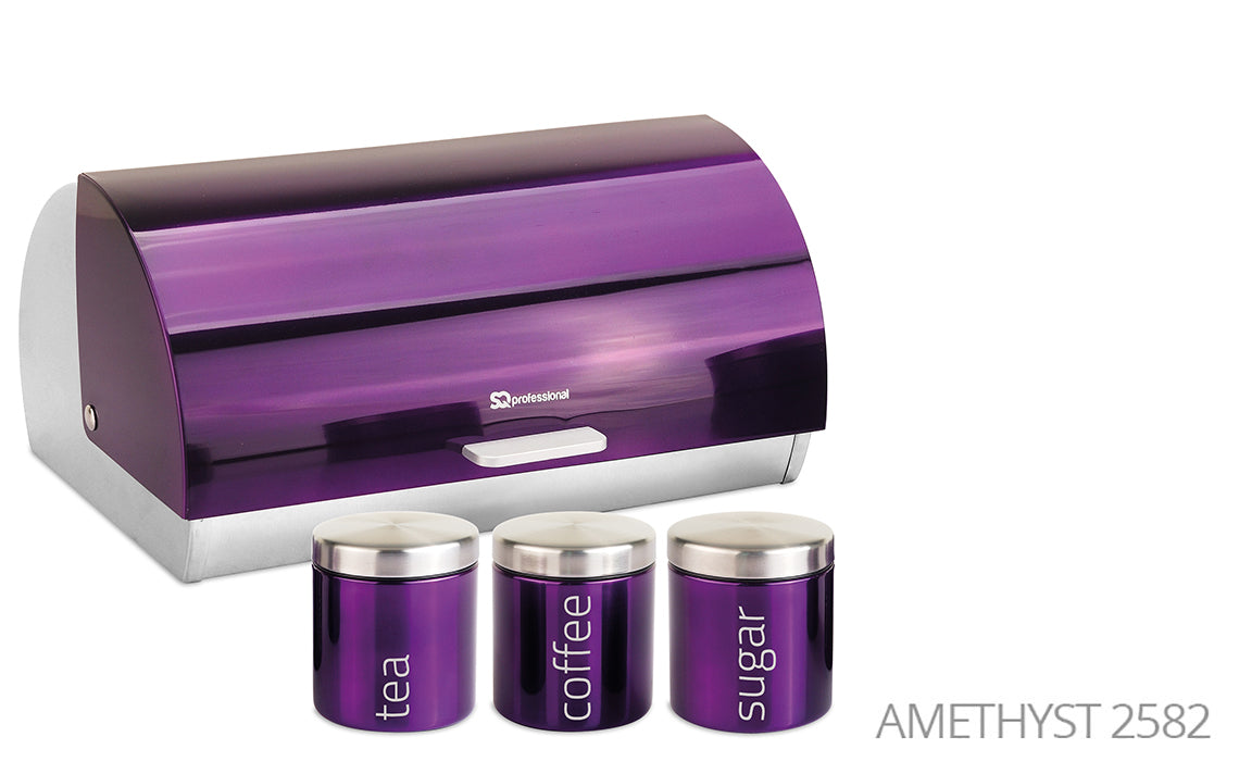 SQ Professional Gems Metal Bread Bin with 3 Canisters Amethyst 2582