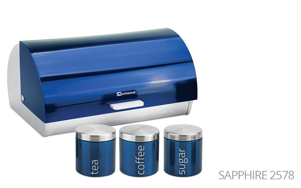 SQ Professional Gems Metal Bread Bin with 3 Canisters Assorted Colours 9895