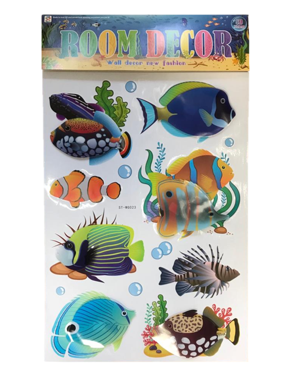 Room Decor 3D Effect Wall Stickers 60 x 35 cm Fish Sea Life Aquarium Design Assorted Designs and Colours 7129