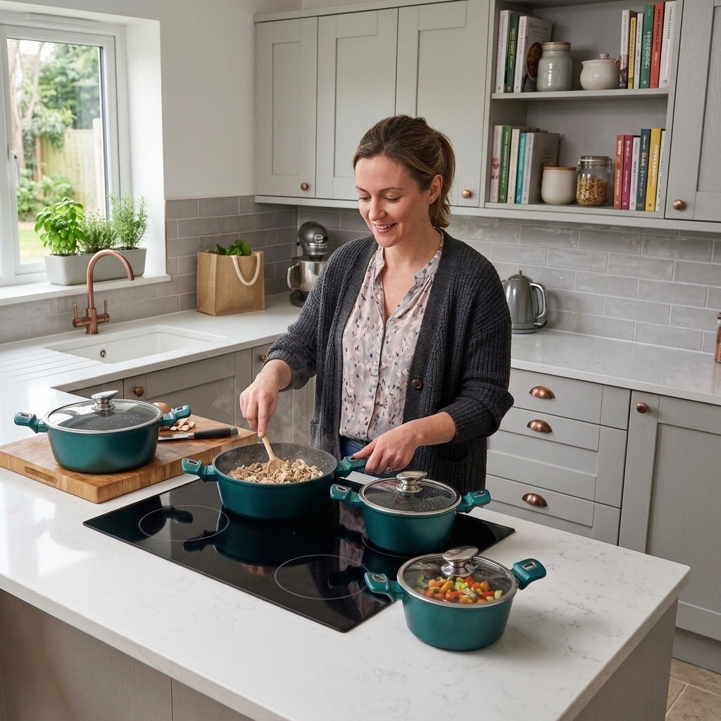 SIGMA 4-Piece Casserole Set with Glass Lids, Emerald Green, 18-20-24cm Aluminium, SKU DL9133