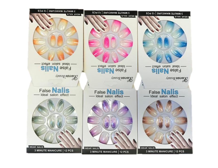 Artificial Fake Nail Extensions Round Tip Glitter Gradient Design Assorted Colours 7308 A