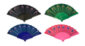 Plastic Chinese Folding Hand Fan Printed Peacock Feather Design 23 x 38 cm Assorted Colours 7348