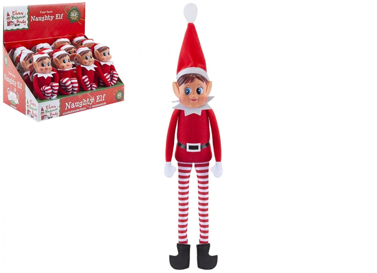 446042 12" Red Long Leg Soft Body Vinyl Face Girl Elf W/ Hat