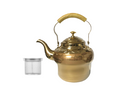 Stainless Steel Gold Coloured Tea Pot with Metal Mesh Filter Strainer and Wooden Grip 2L 7543