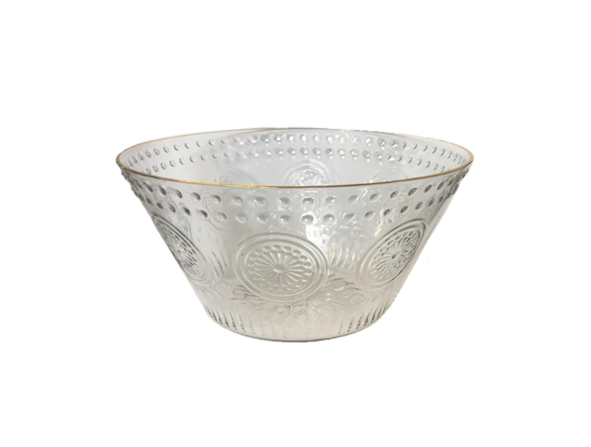 Transparent Plastic Patterned Fruit Bowl with Gold Rim 22 x 11.5 cm 7609