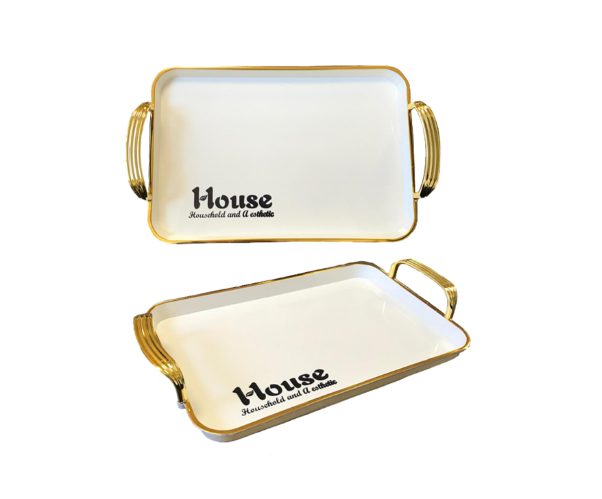 Rectangular Serving Tray with Gold Rim and Handles 34 x 23 x 2.5 cm 7643