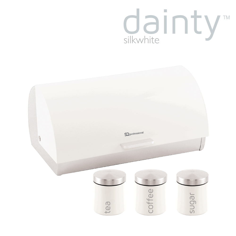 SQ Professional Dainty Metal Bread Bin with 3 Canisters Silk White 7665