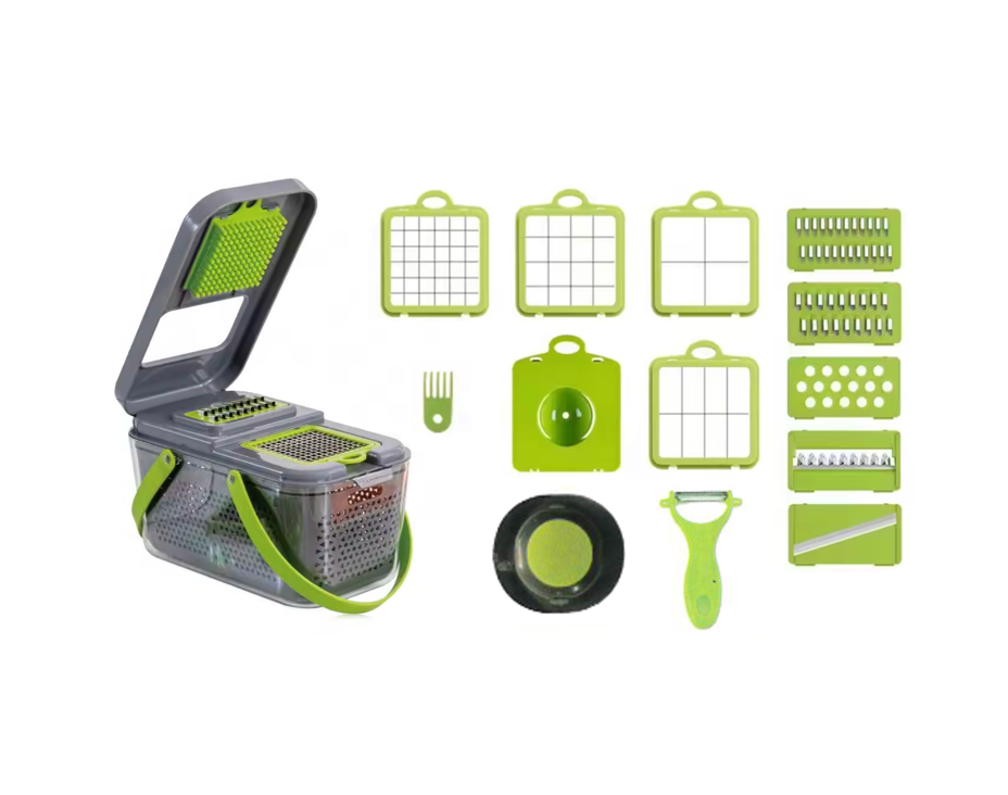 Plastic Multifunction Vegetable and Fruit Chopper Slicer Dicer Box 13.5 x 24 x 13 cm Set of 15  7798