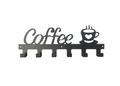 Metal Coat / Mug 6 Hook Hanger Rack with Coffee Cup Design 40cm Black 7850