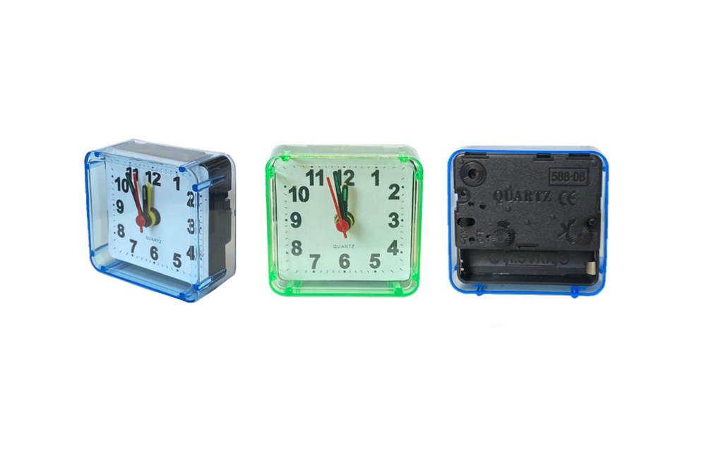 Small Mini Square Plastic Travel Alarm Clock Assorted Colours 7911