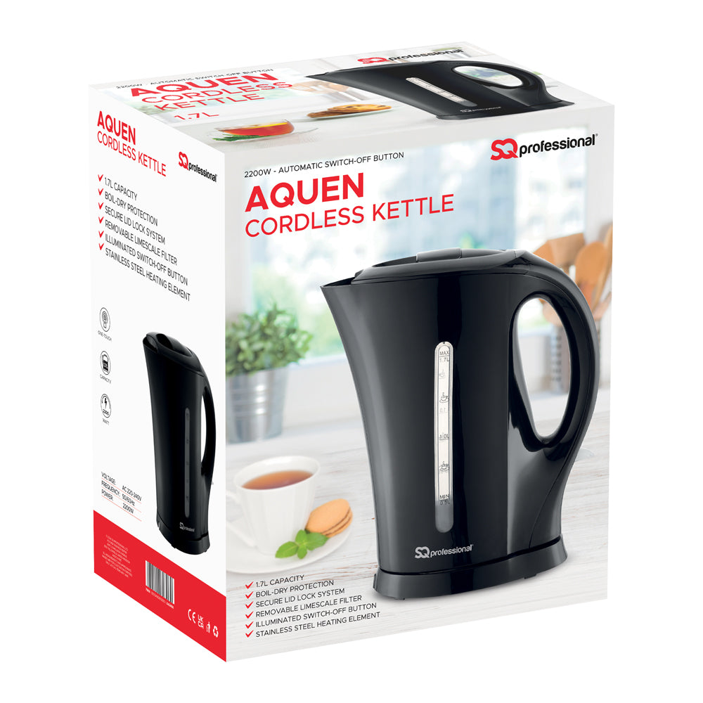 SQ Professional Aquen Plastic Kettle 1.7 Litre 2200W Black 7988