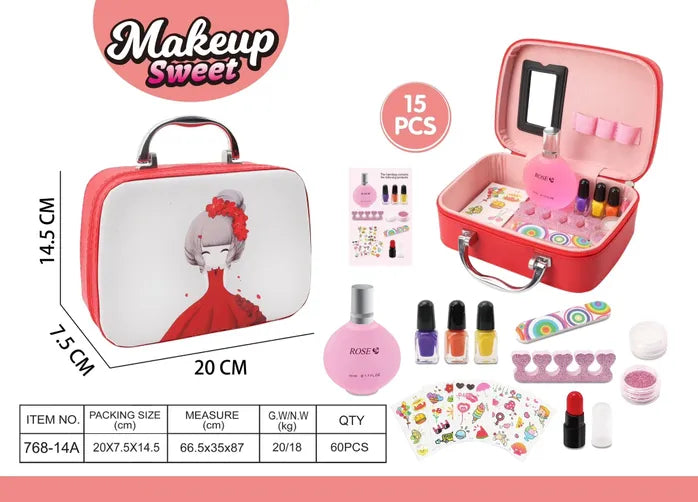 768-14A MAKE UP DRESSED GIRL 15 PCS SUITCASE ASSORTED COLOURS