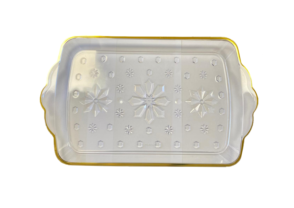 Transparent Plastic Coffee Table Serving Tray with Gold Rim 46.5 x 28cm 8023