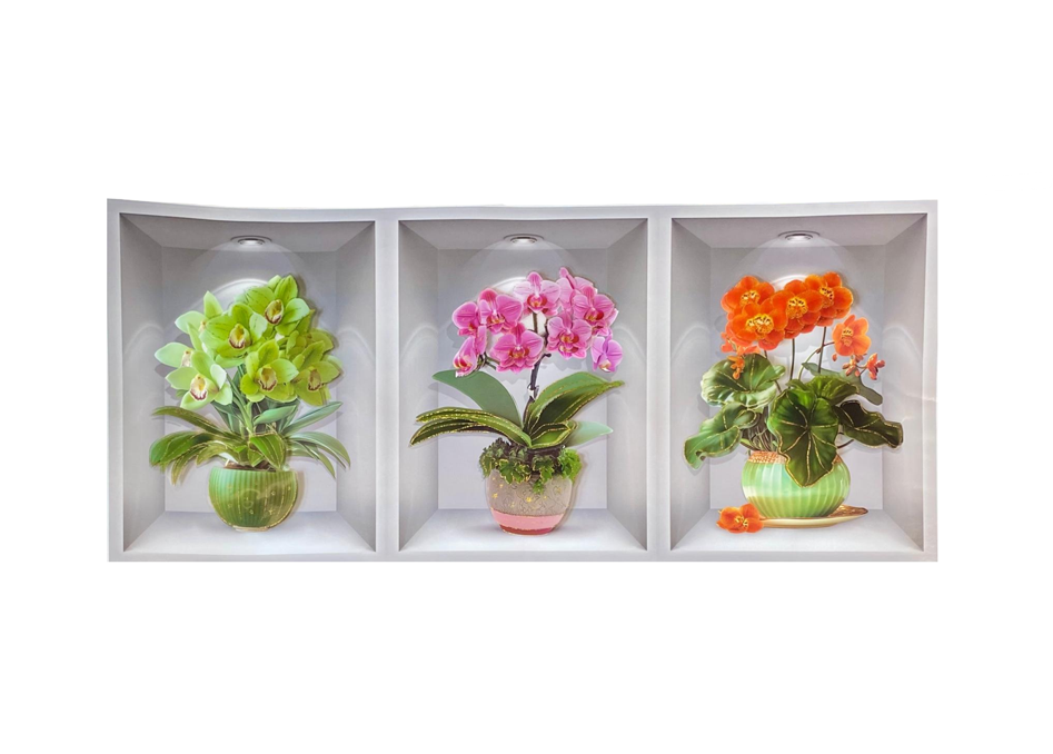 Room Decor 3D Effect Wall Stickers 3 Flower Vase Wall Design 55 x 25cm Assorted Designs 8066