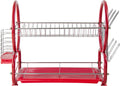 2 Tier Kitchen Dish Drainer Metal and Plastic Red 53741