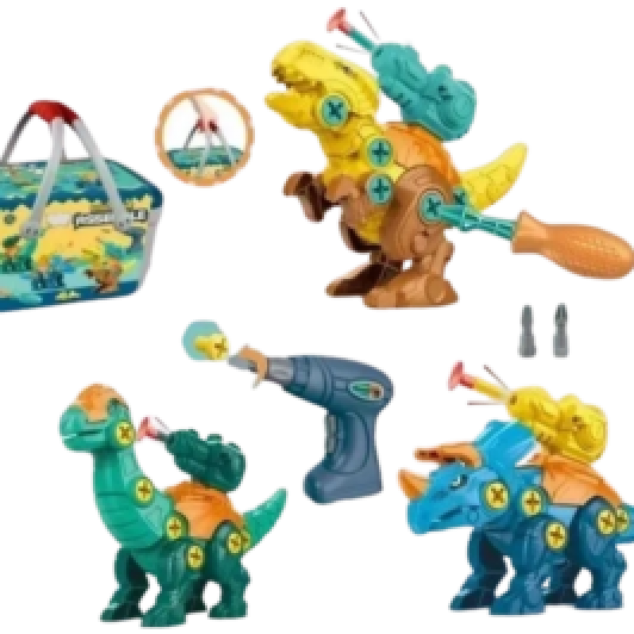 333-138 Dinosaur Assemble In A Bucket With Electric Drill &amp; Screwdriver
