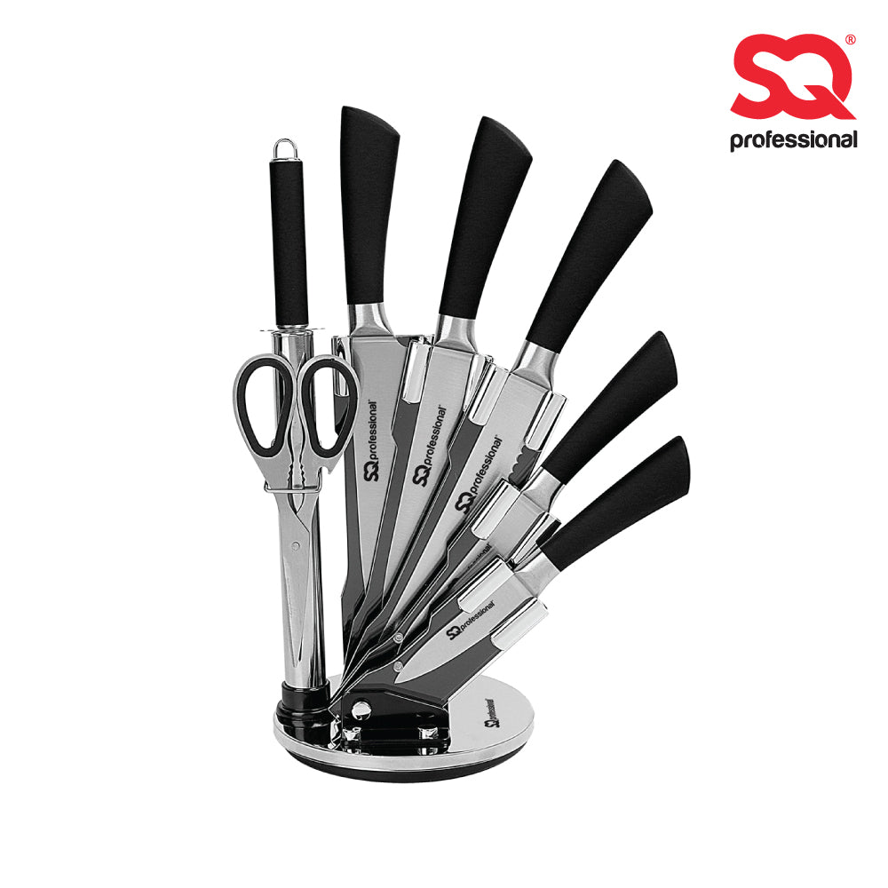 SQ Professional Stainless Steel Kitchen Knife Set of 8 Black 8742