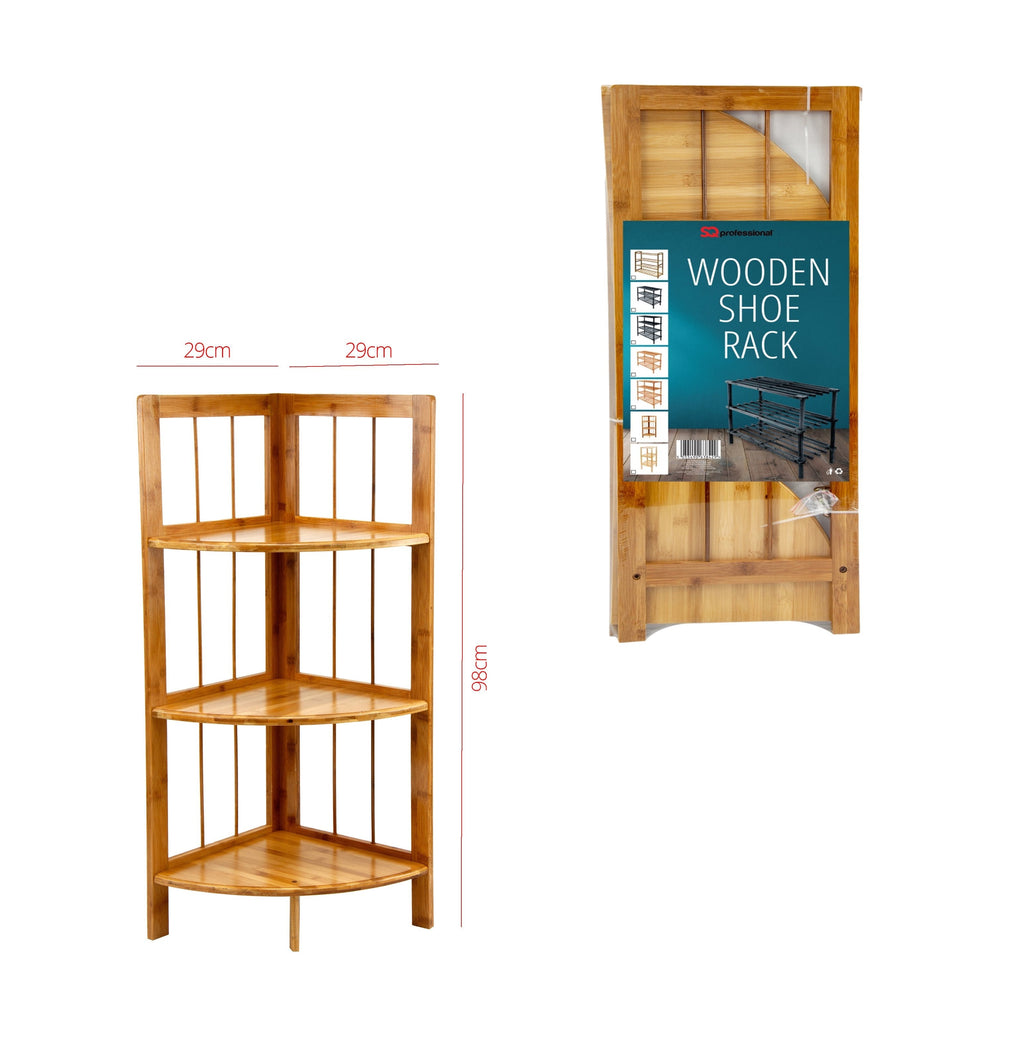 Wooden Corner Shoe Storage Rack 3 Tier 29 x 98cm 8785