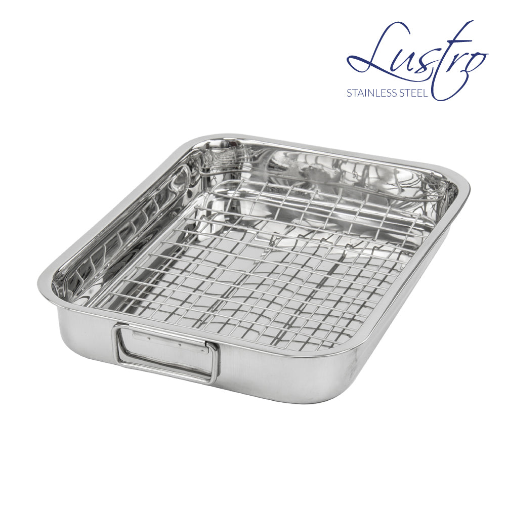 SQ Lustro Lasagne Oven Roasting Tin Tray with Rack W 31cm x D 24cm x H 5cm / 3.5L 8883