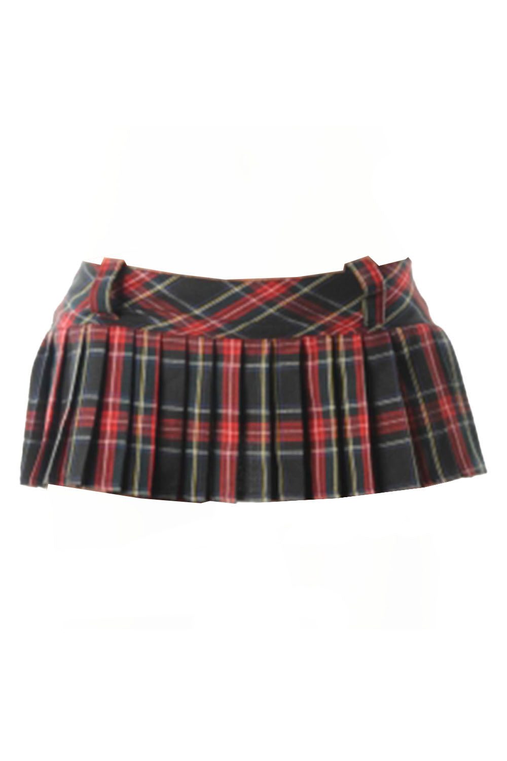 Crazy Chick Adult Full Pleated Chick Dark Green Red Tartan Skirt (9 Inches)