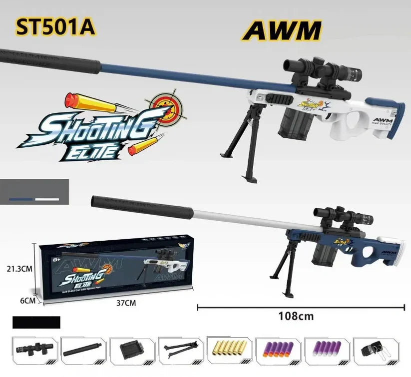 Sniper Soft Bullet Gun With Ejector Port &amp; Many Accessories! Assorted ST502A
