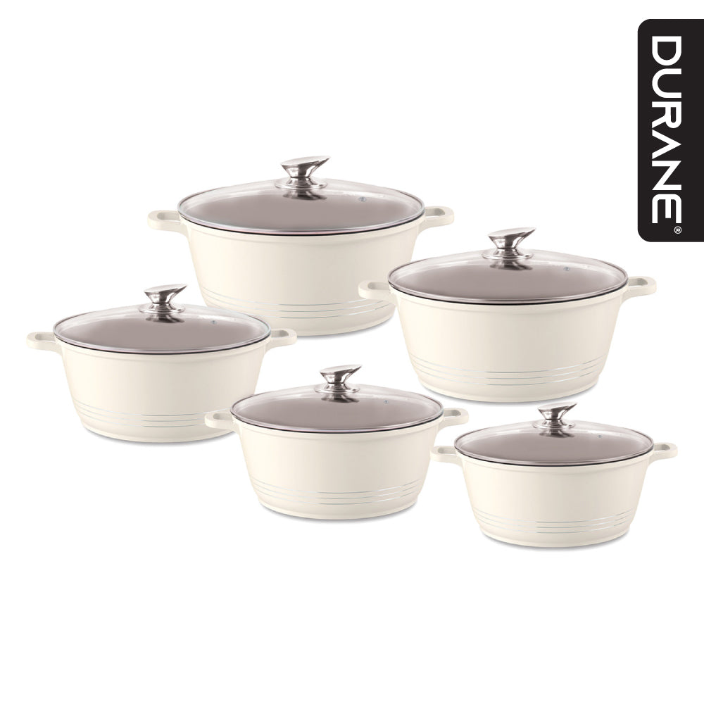 Durane Die Cast Stock Pot Set of 5 Cream 9318